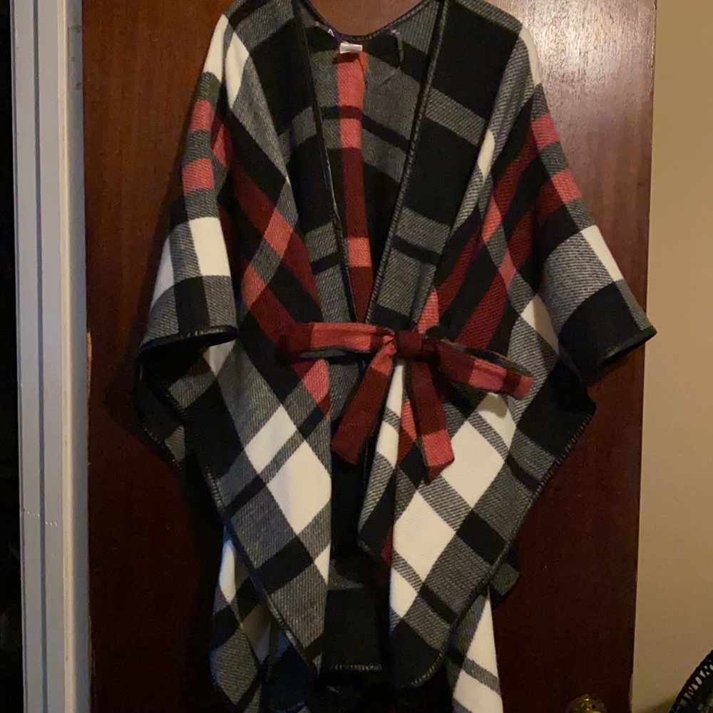 Red, Black and White Poncho